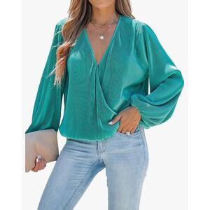CUPSHE V Neck Wrap Velvet Tops Dressy,Causal,Long Sleeve, Loose Fit Blouse